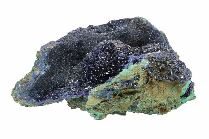 Sparkling Azurite Crystals on Fibrous Malachite - China #247717